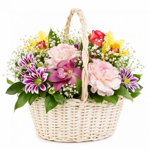 Цветочная композиция в корзине «Вечерний шарм»