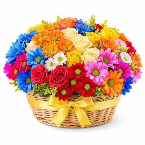 Цветочная композиция в корзине «Буйство красок»