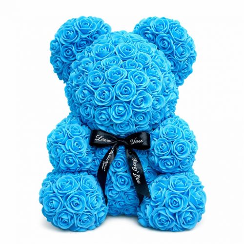 Мишка из роз голубой (40 см)