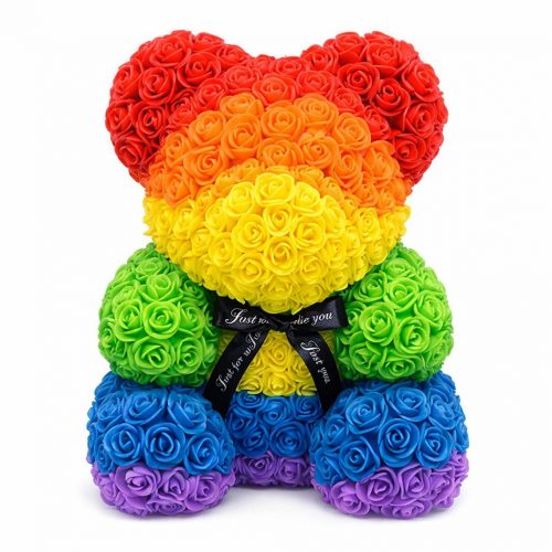 Мишка из роз радужный (40 см)