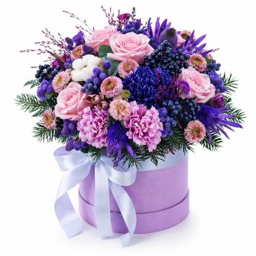 Цветы в коробке «Сладкая вуаль»
