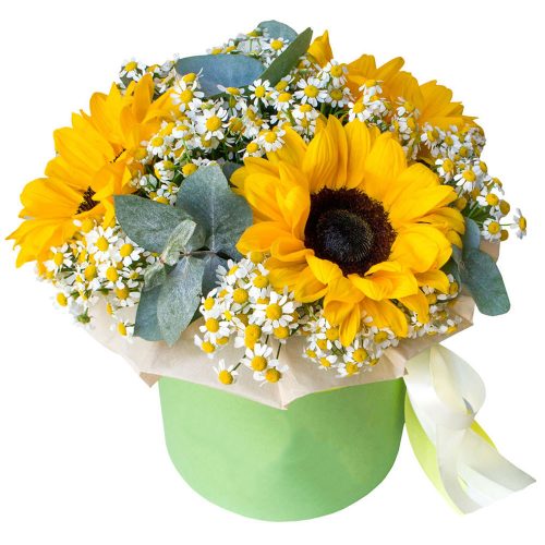 Цветы в шляпной коробке «Летний луч»