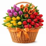 Цветы в корзинке с тюльпанами